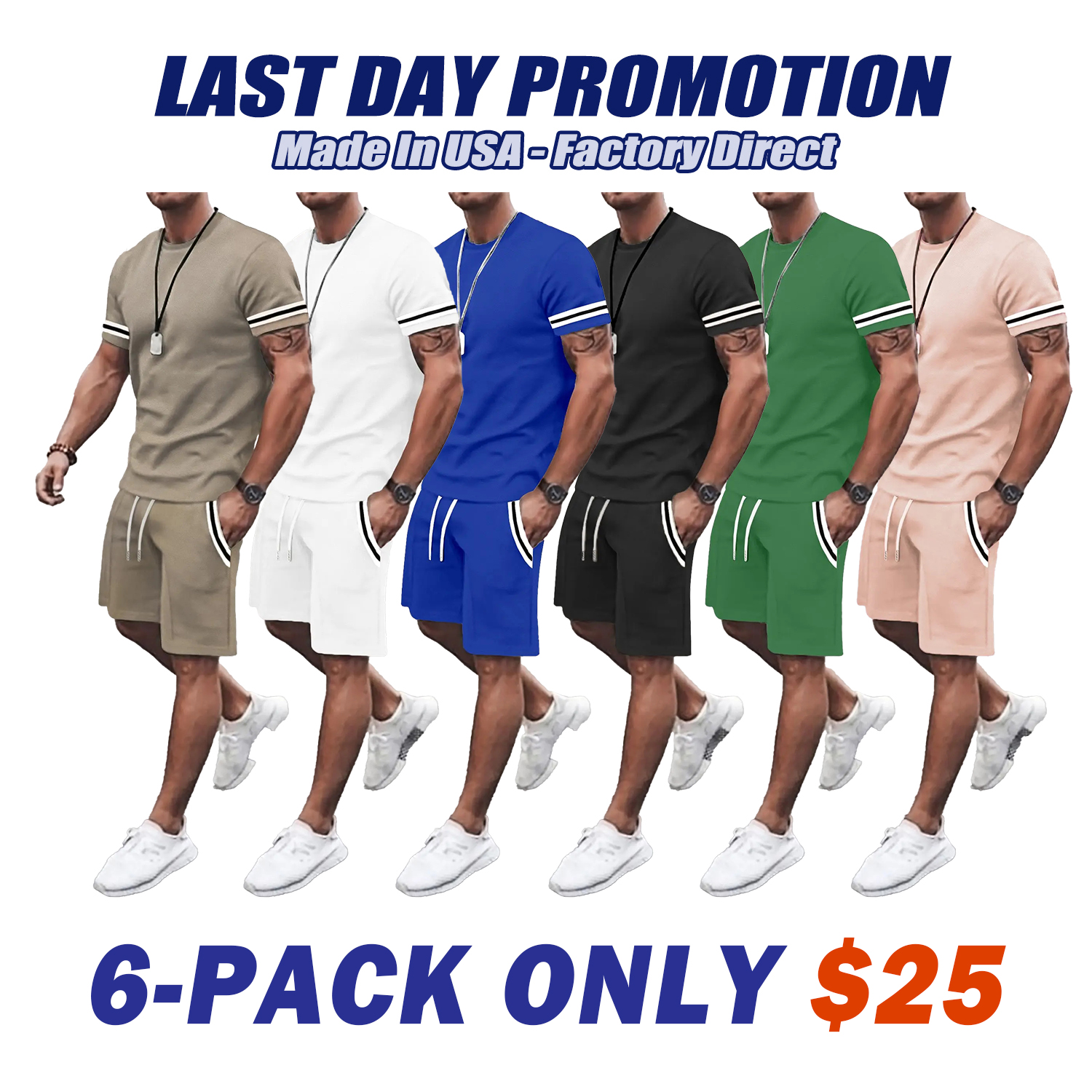 Men's Contrast Binding Tee & Drawstring Waist Shorts Set Two-Piece Set 
