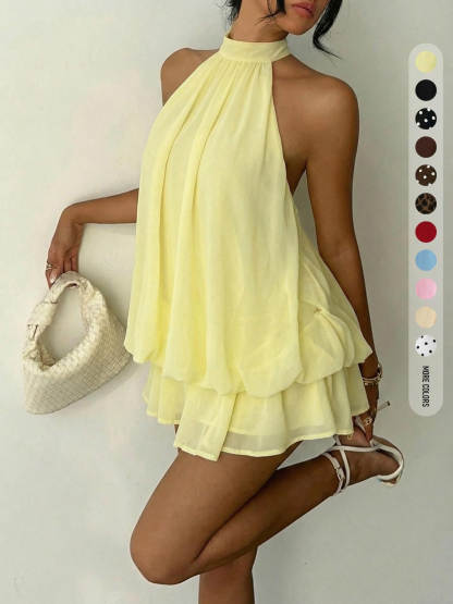 Women's Summer Fashion Party Halter Tie Back Mini Dress