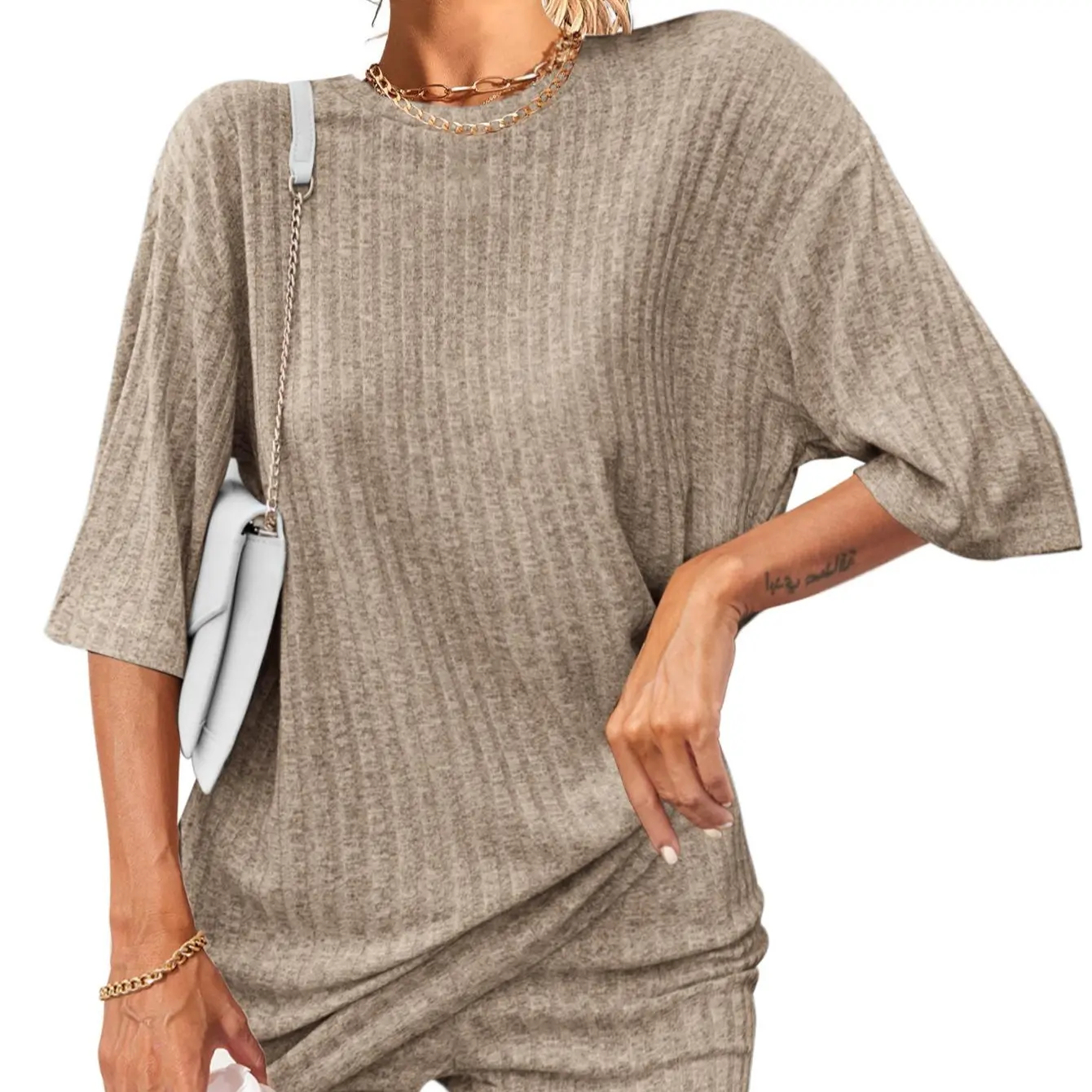 Women's Breathable Ribbed set (Stretchy Tee & Bike Shorts) 