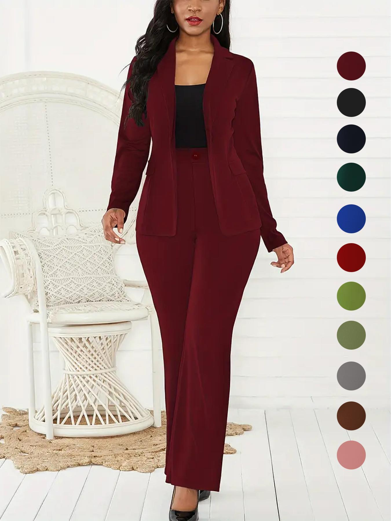 Women's Elegant Business Plain Button Lapel Blazer & Suit Pants