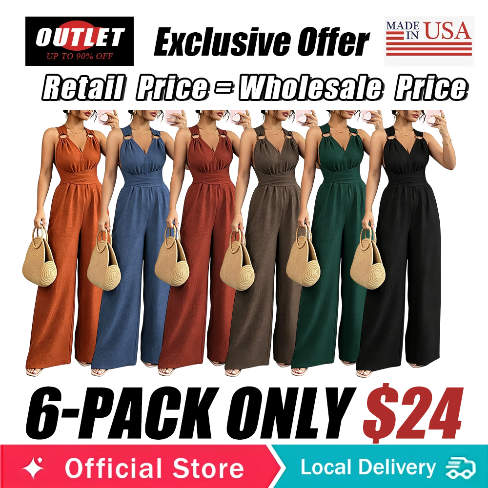 Women's V-Neck Tie-Waist Wide-Leg Jumpsuits