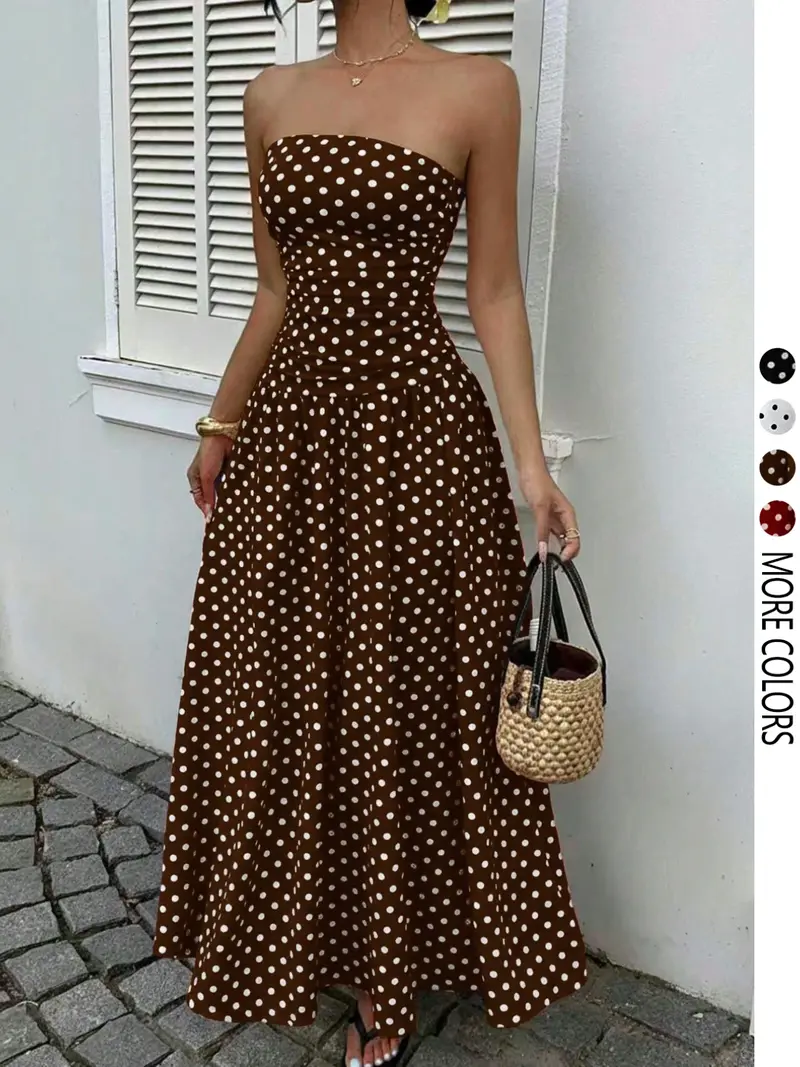 Women's Elegant Chic Fashion Polka Dot Strapless Dress