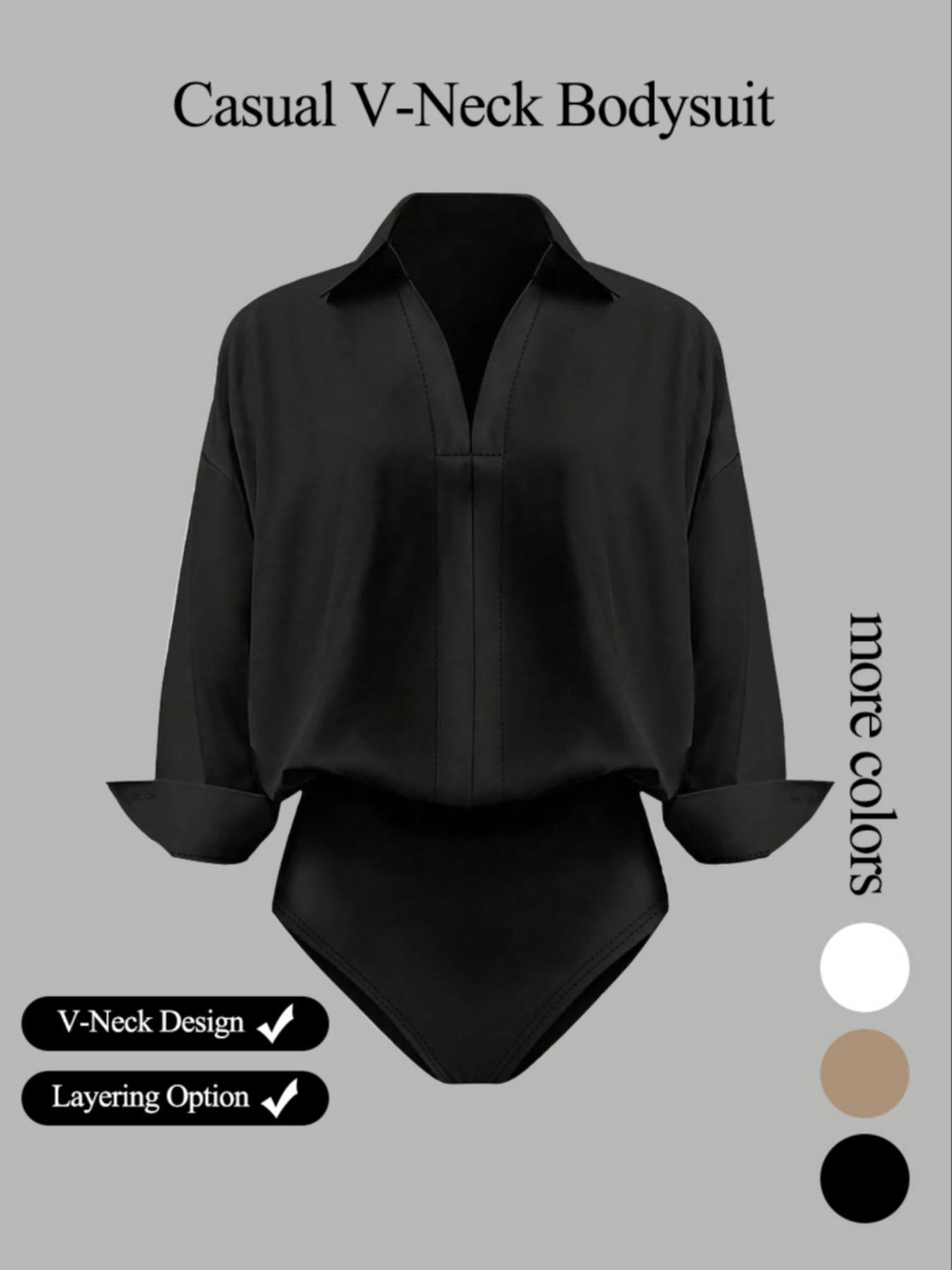 Women's Casual Loose V-neck Long-sleeved Shirt Jumpsuit