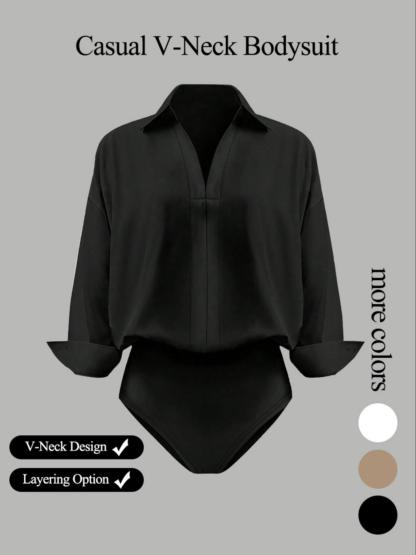Women's Casual Loose V-neck Long-sleeved Shirt Jumpsuit