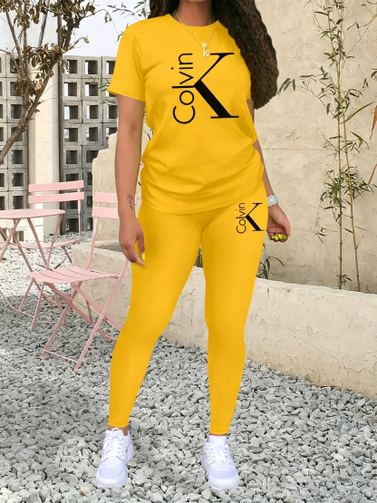 Women's Letter printing Casual Sporty Two-Piece Set