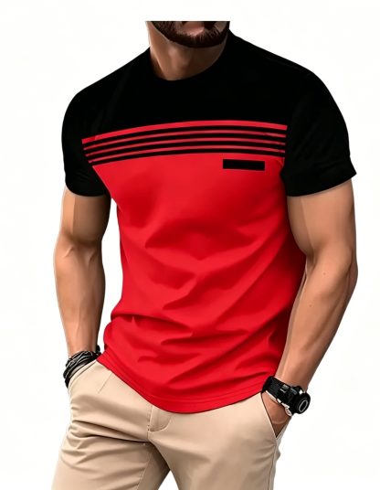  Men’s Casual Striped Panel Design Short Sleeve T-Shirts