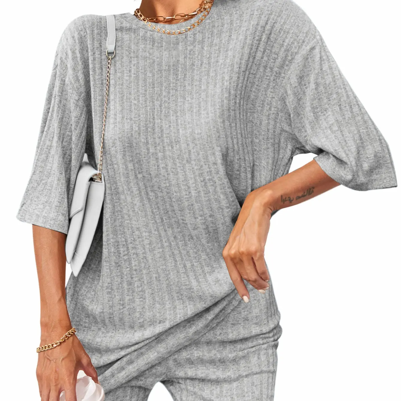 Women's Breathable Ribbed set (Stretchy Tee & Bike Shorts) 