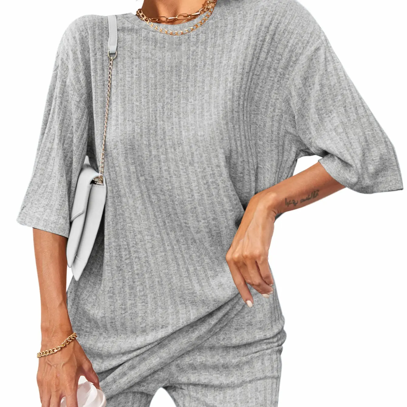 Women's Breathable Ribbed set (Stretchy Tee & Bike Shorts) 