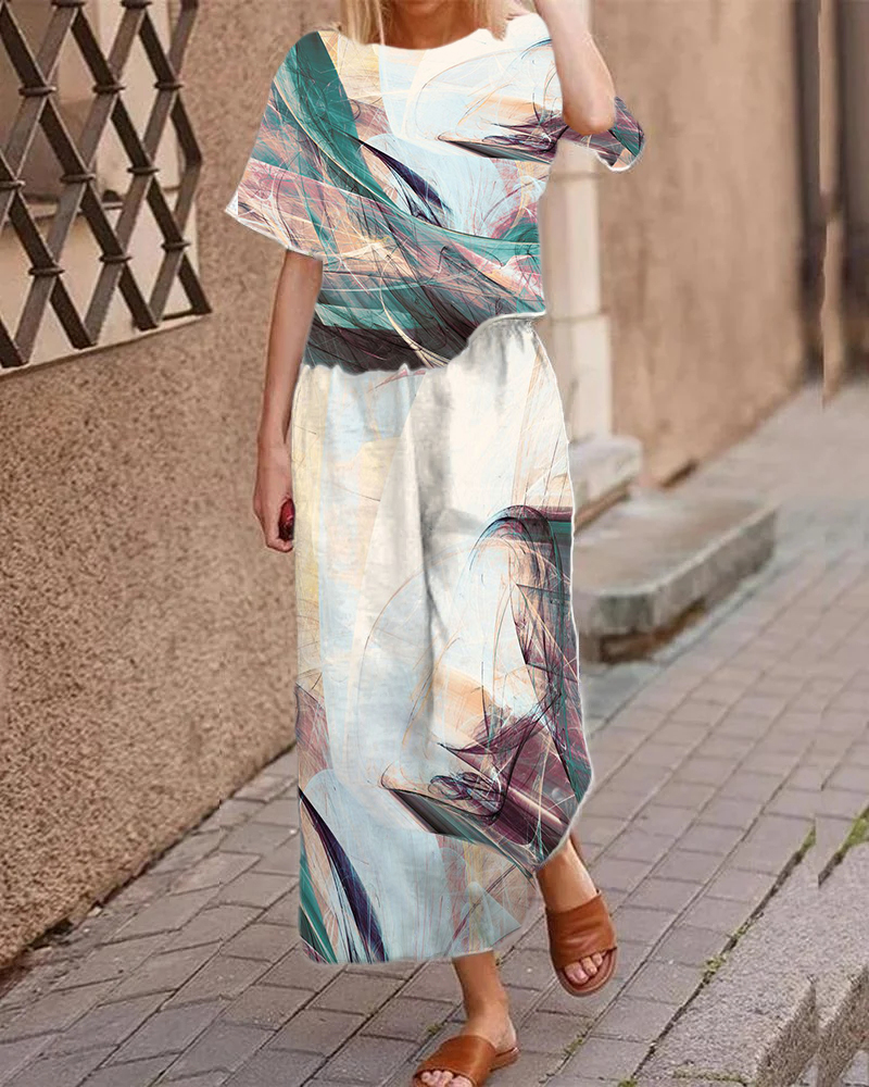 Casual Short Sleeve Floral Print Suit