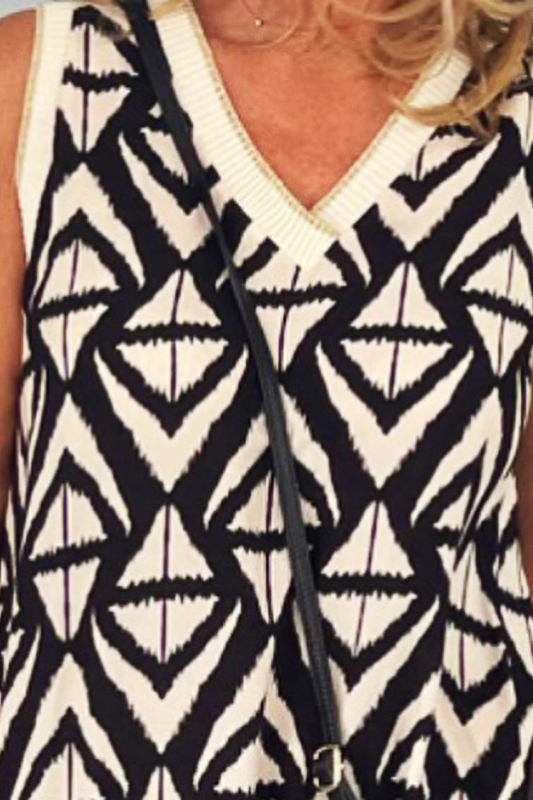 V Neck Retro Geometric Pattern Loop Loose Casual Dress