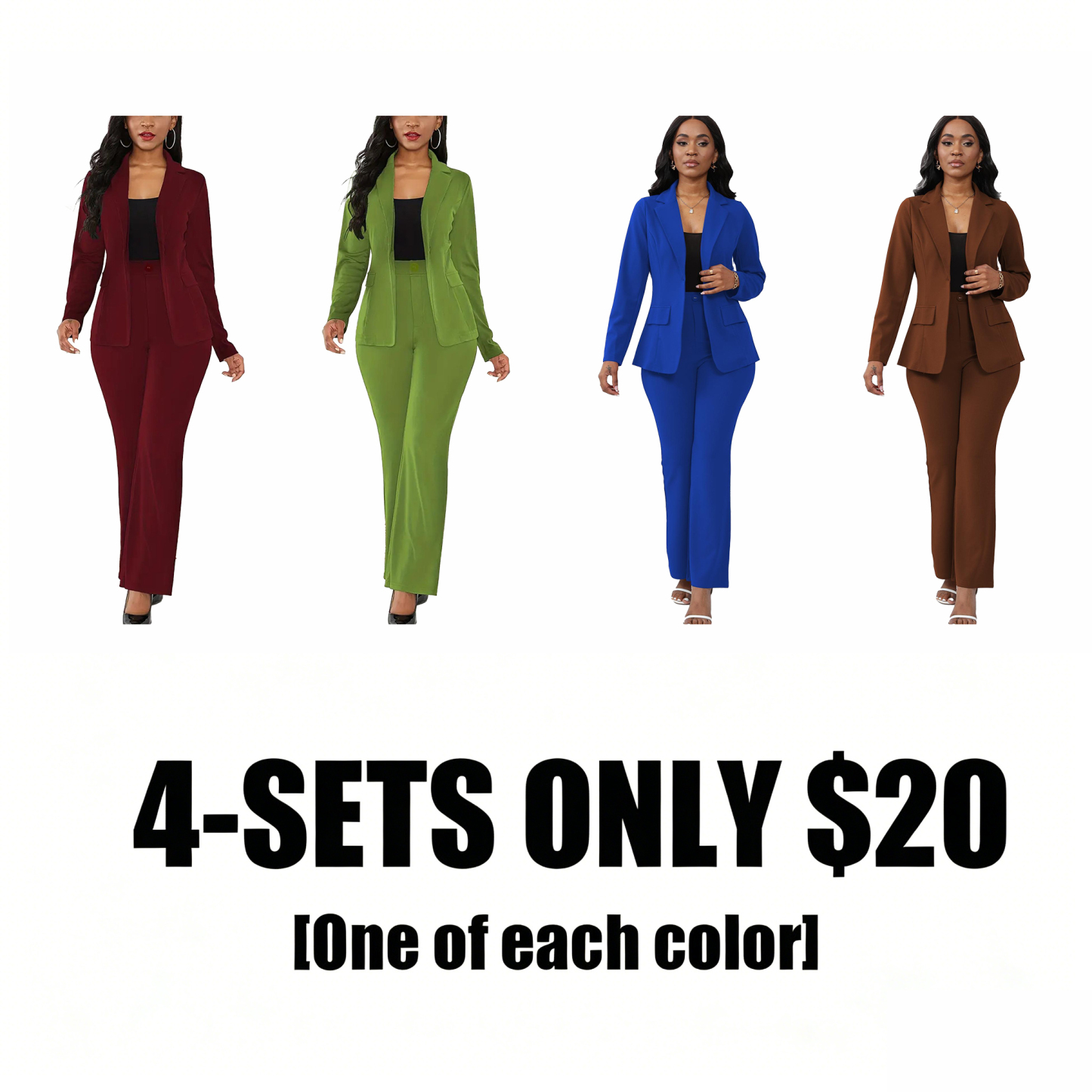 Women's Elegant Business Plain Button Lapel Blazer & Suit Pants