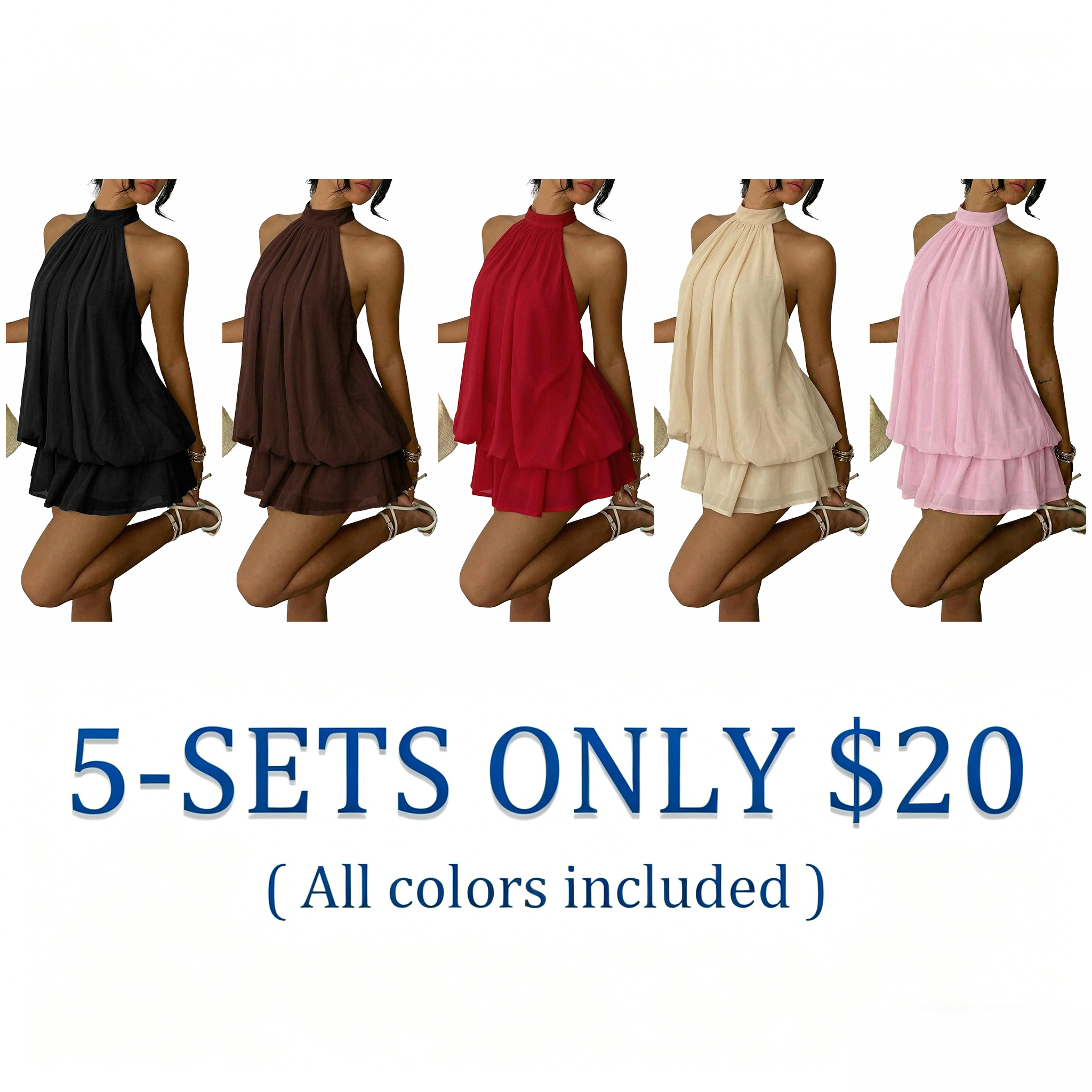 Women's Summer Fashion Party Halter Tie Back Mini Dress