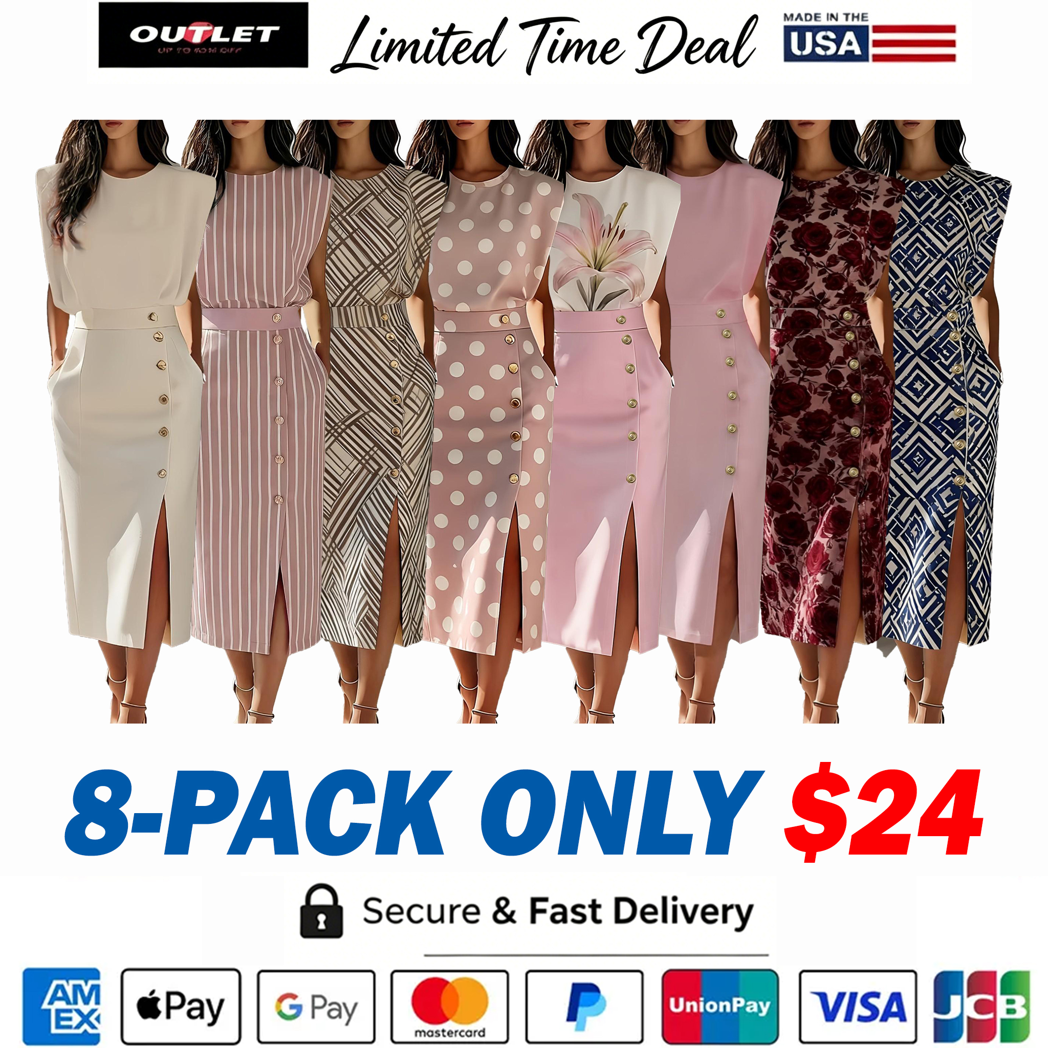 Women's Elegance Button Split Versatile Striped Mid-Length Slimming Dress