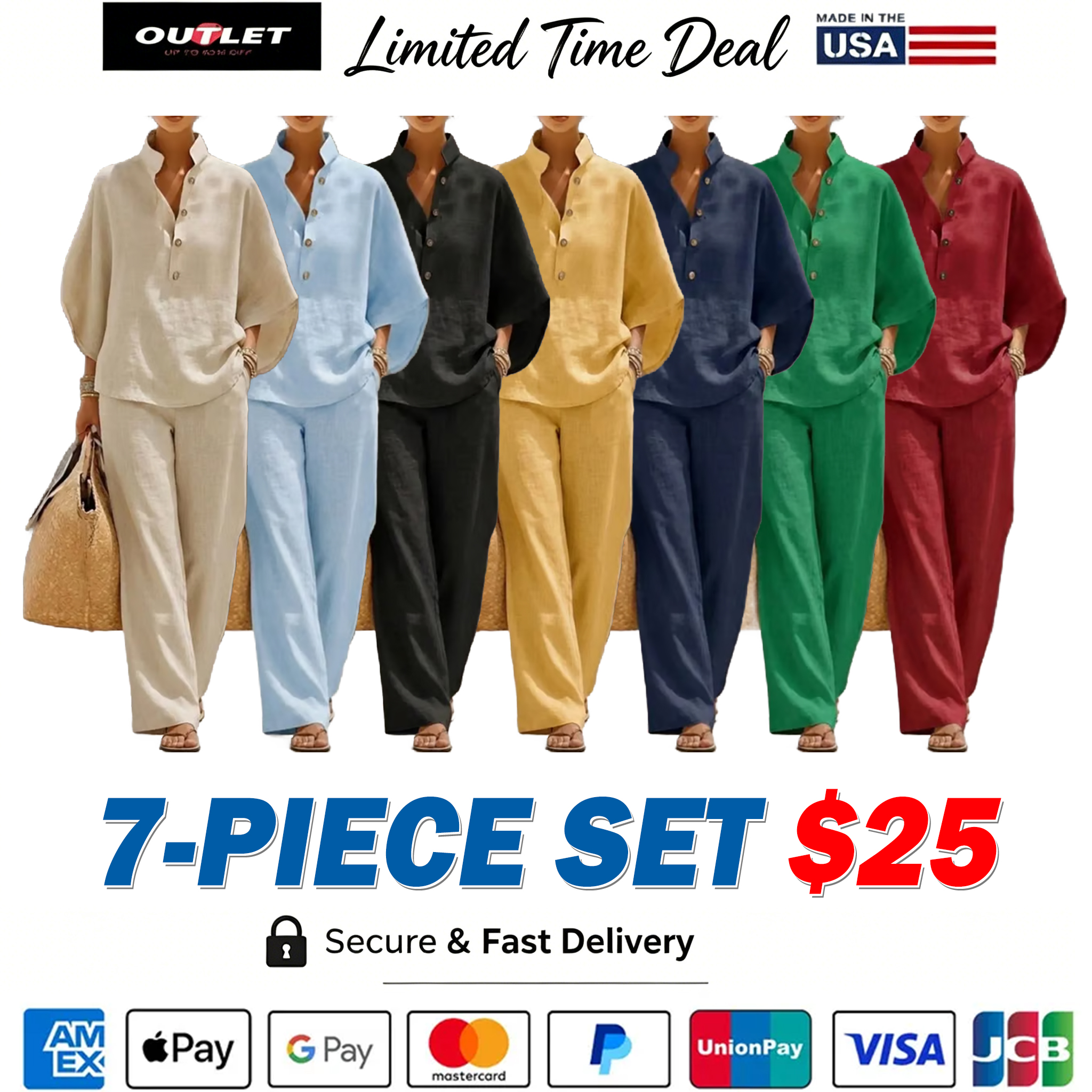Women's Batwing Sleeve Linen Cotton Two-Piece Set – Casual Shirt & Wide Leg Pants Outfit