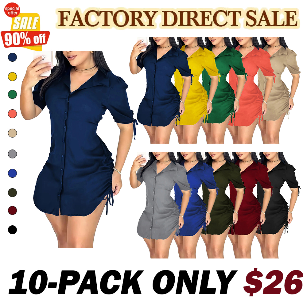 Women's Sexy V-Neck Shirtwaist Mini Bodycon Dress