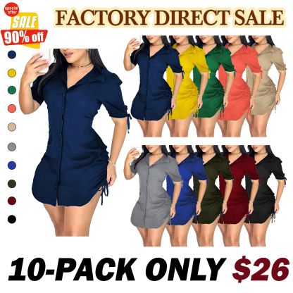 Women's Sexy V-Neck Shirtwaist Mini Bodycon Dress