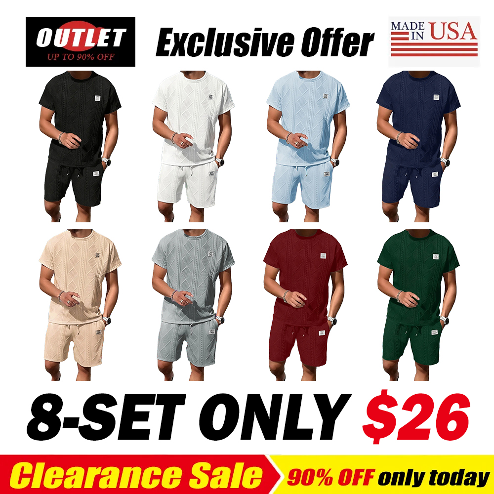 Men's Casual Summer Jacquard Texture Fabric Breathable 2-Piece Sports Suit