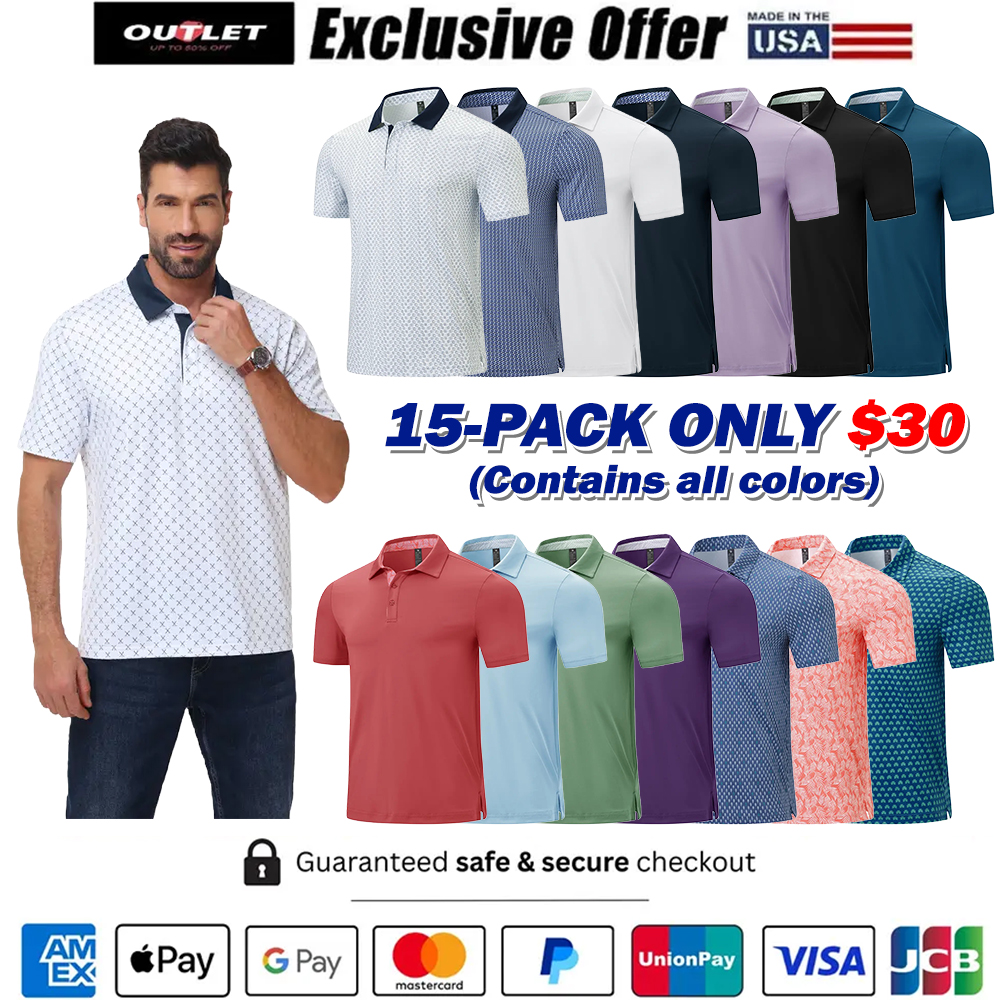 Men's Classic 3-Button Moisture Wicking Athletic Short Sleeve Golf Polo 