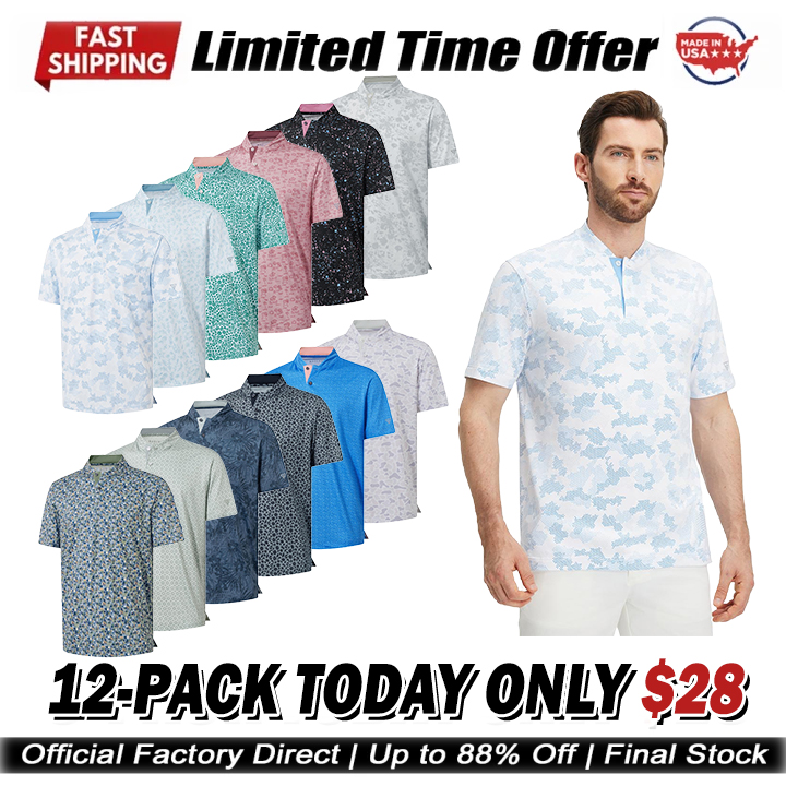 Men's Performance Dry Fit Stretch Henley Printed Golf Shirt