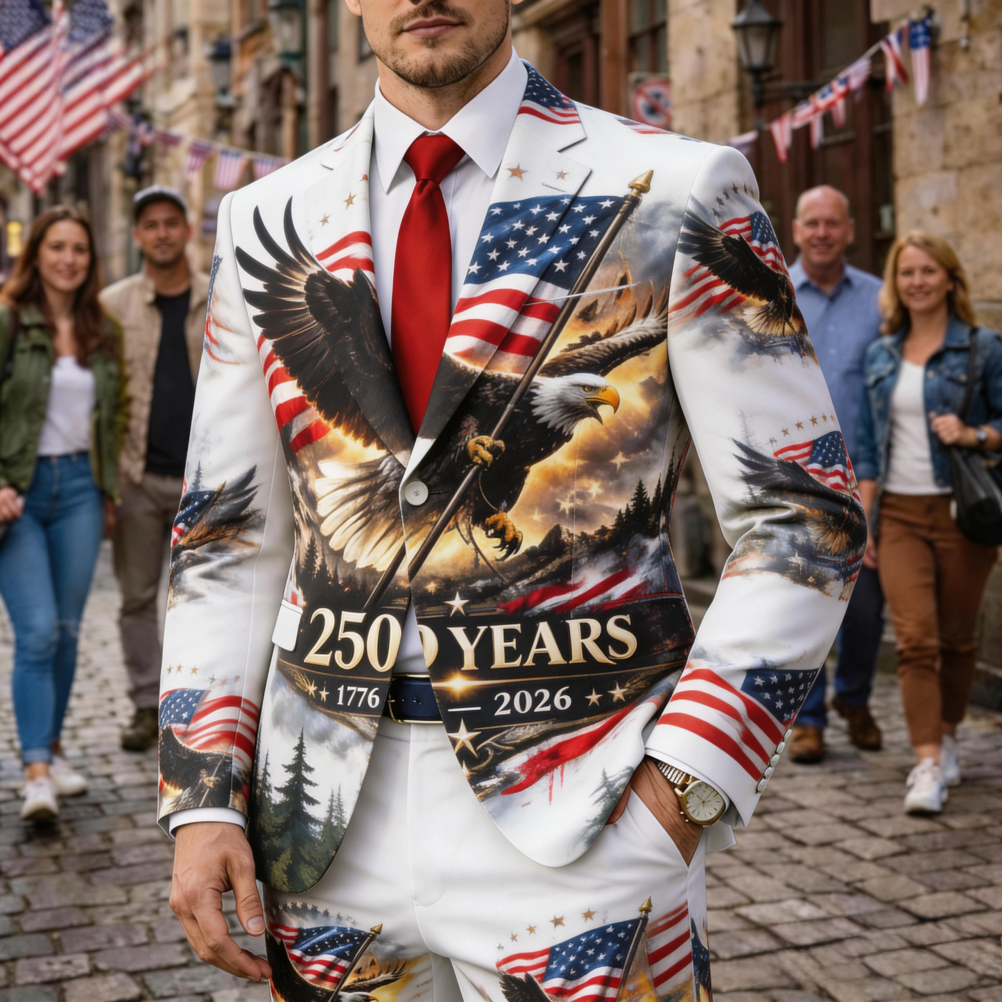 Men's 250 Years USA Bald Eagle & Landscape Blazer Suit 