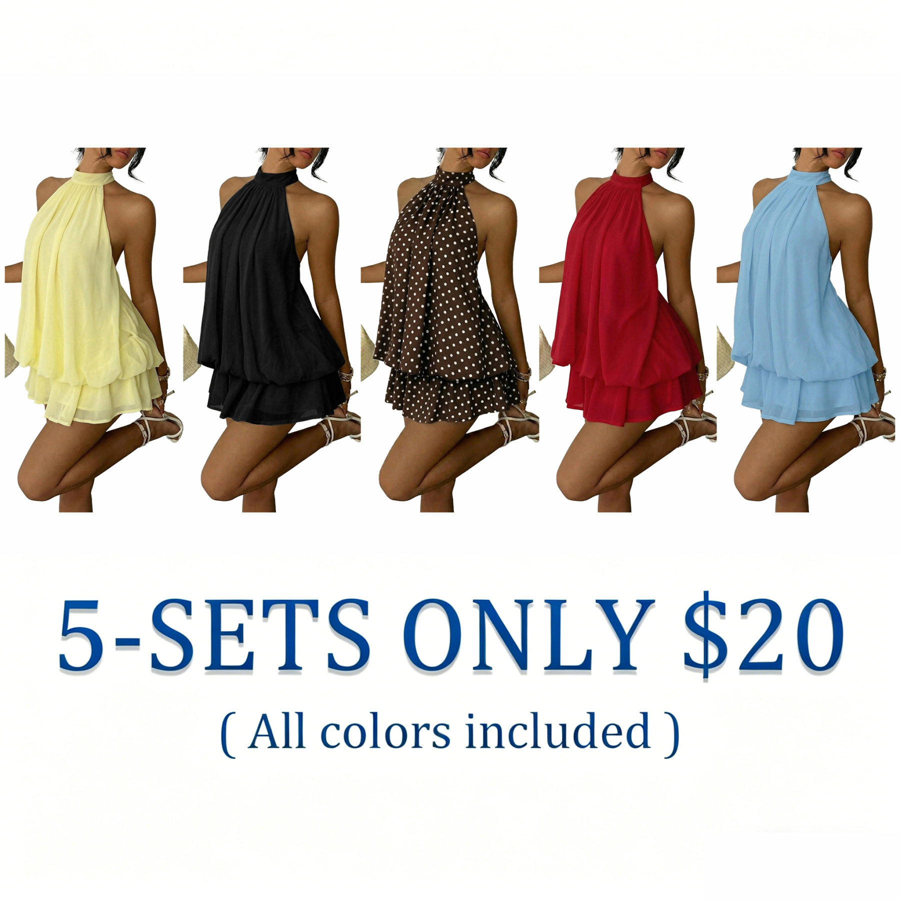 Women's Summer Fashion Party Halter Tie Back Mini Dress