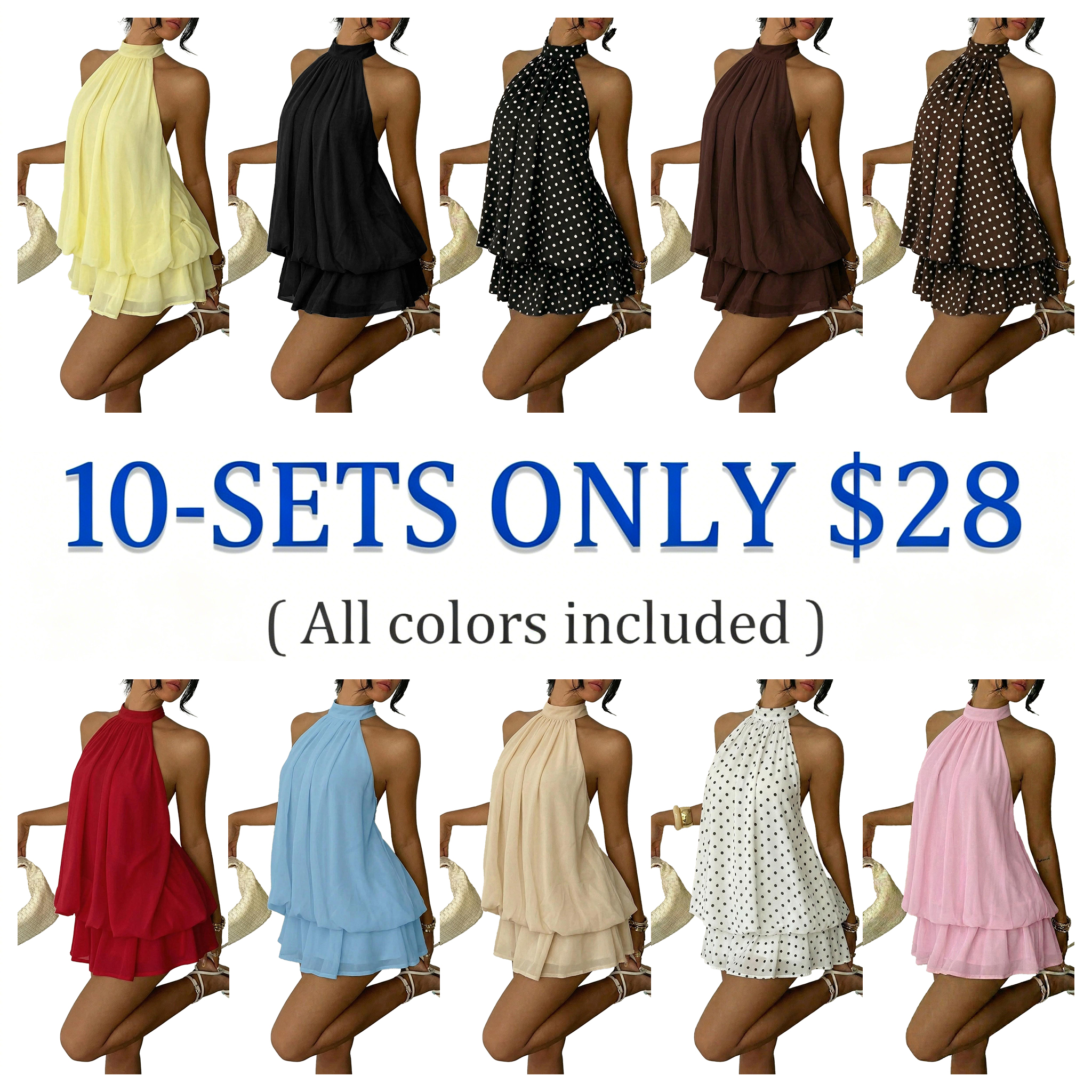 Women's Summer Fashion Party Halter Tie Back Mini Dress