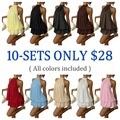 Women's Summer Fashion Party Halter Tie Back Mini Dress