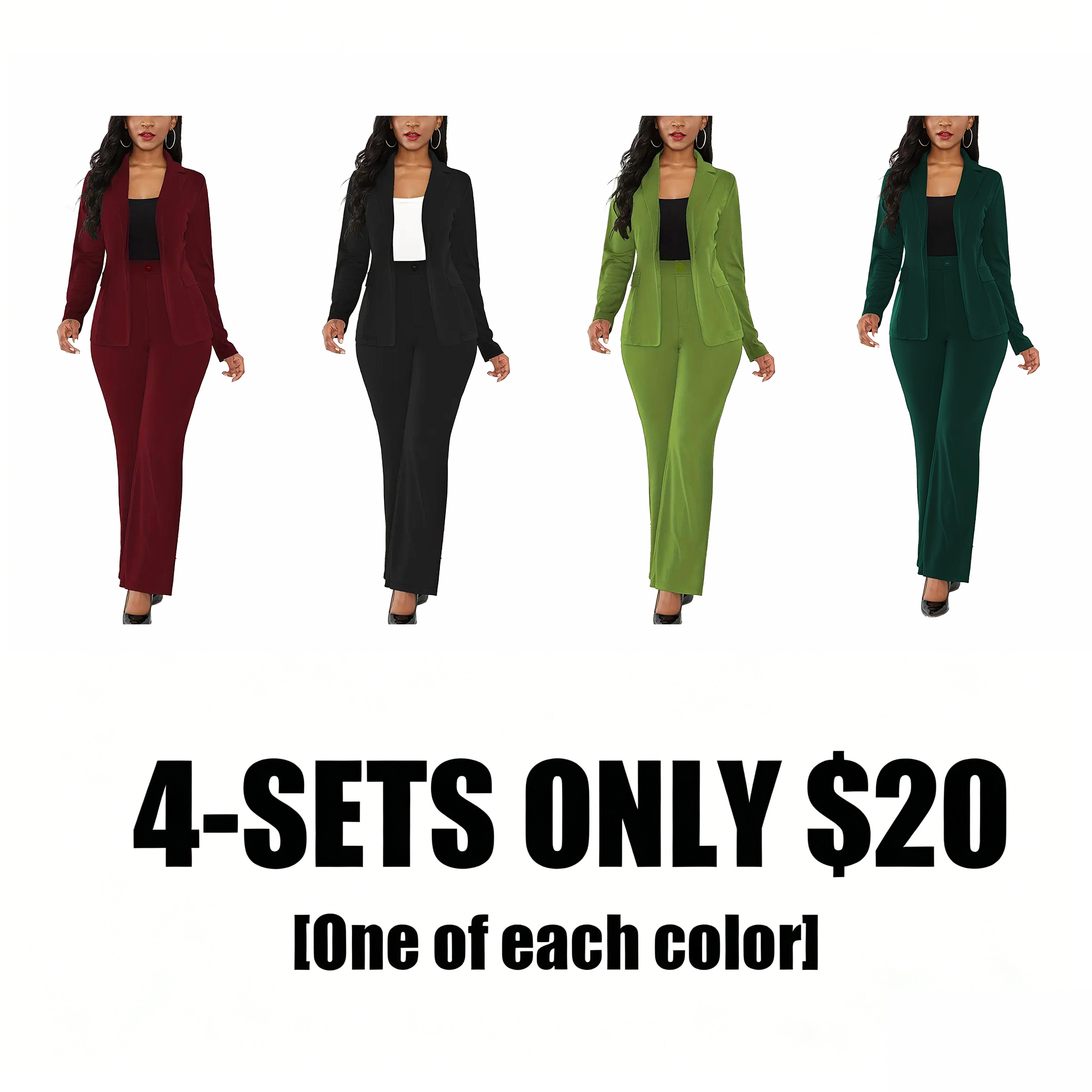 Women's Elegant Business Plain Button Lapel Blazer & Suit Pants