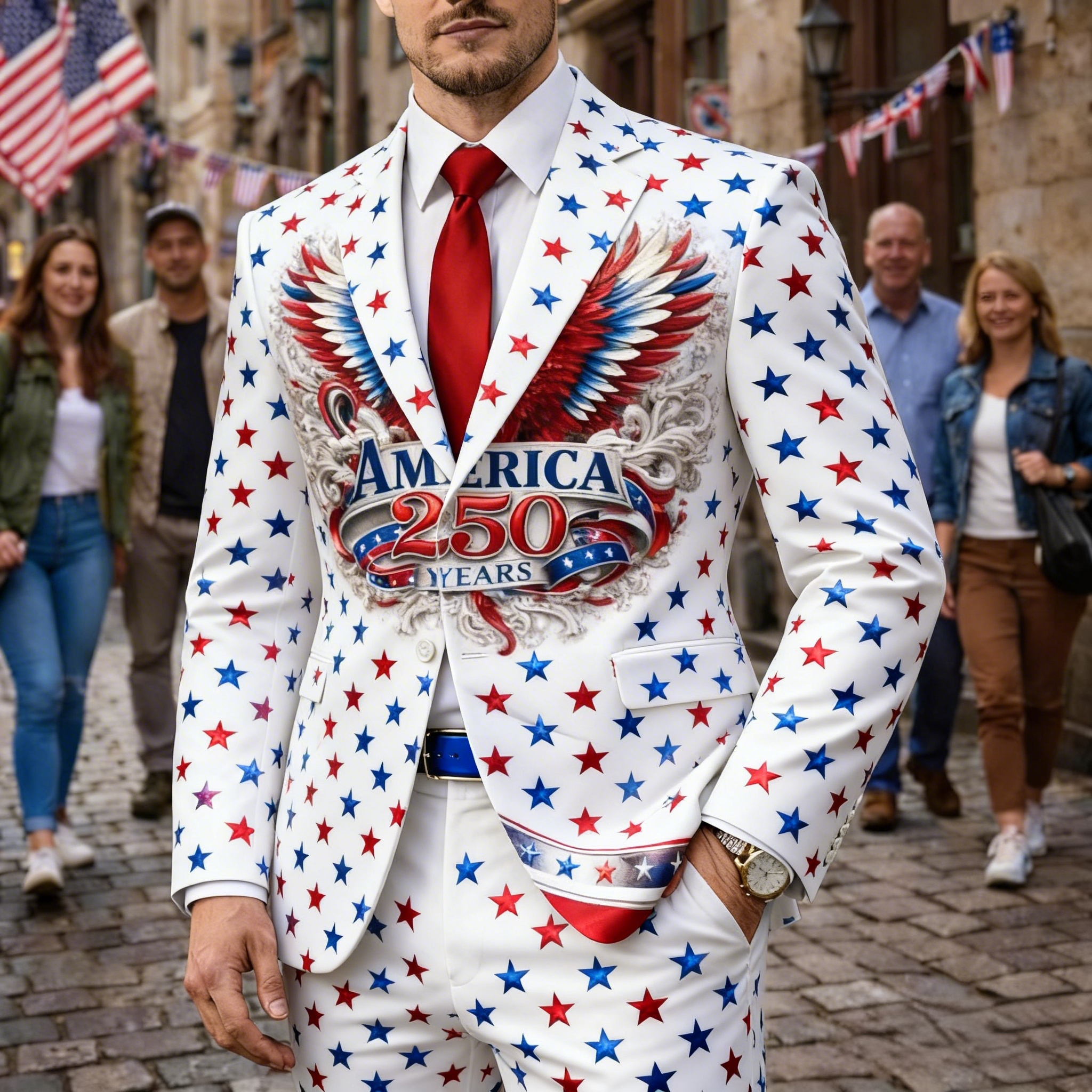 Men's America 250th Anniversary Patriotic Star & Eagle Wing Blazer Suit 