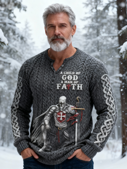 Men's "A Child of God" Templar Knight Henley Sweater
