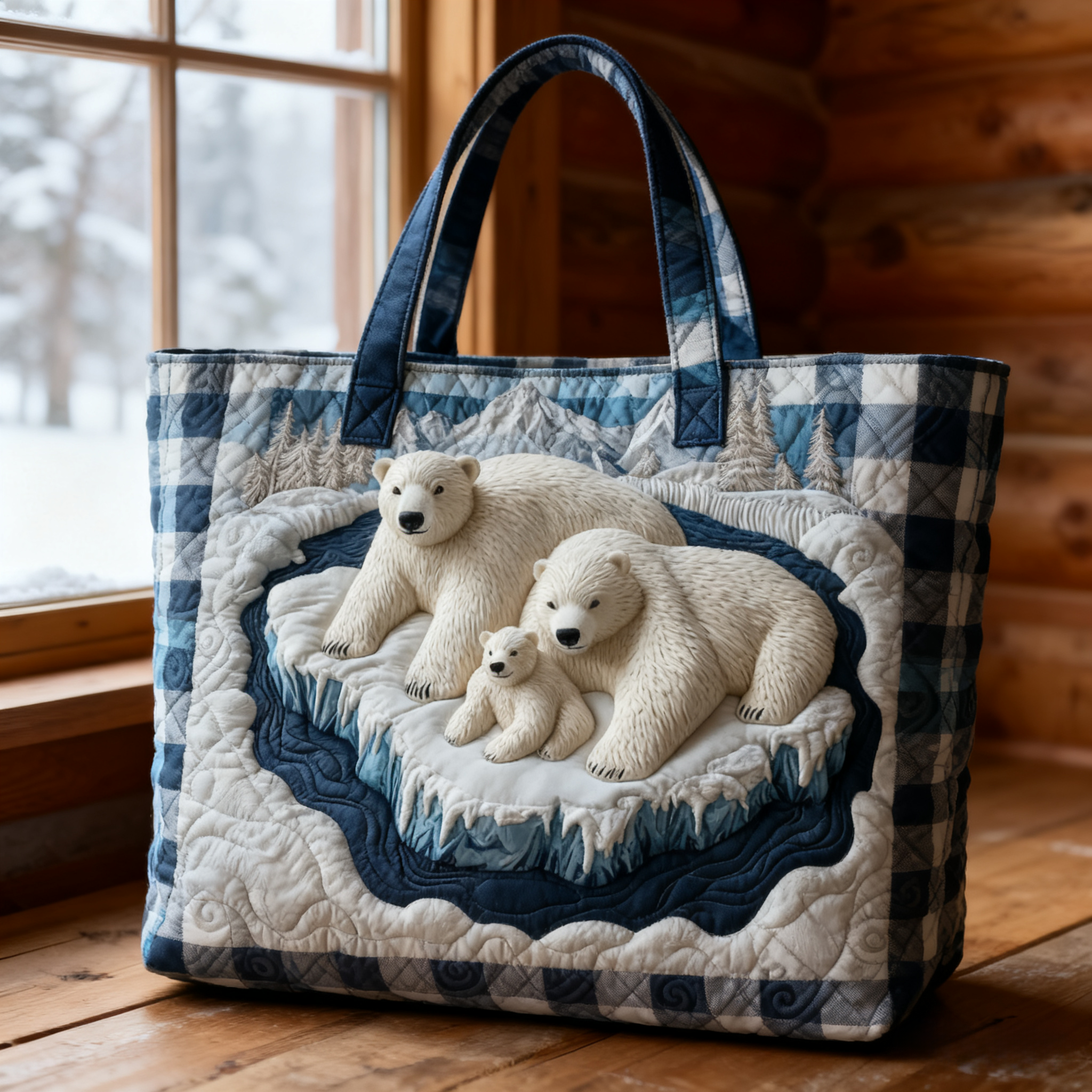 Polar Bear Plaid Quilted Tote Bag 