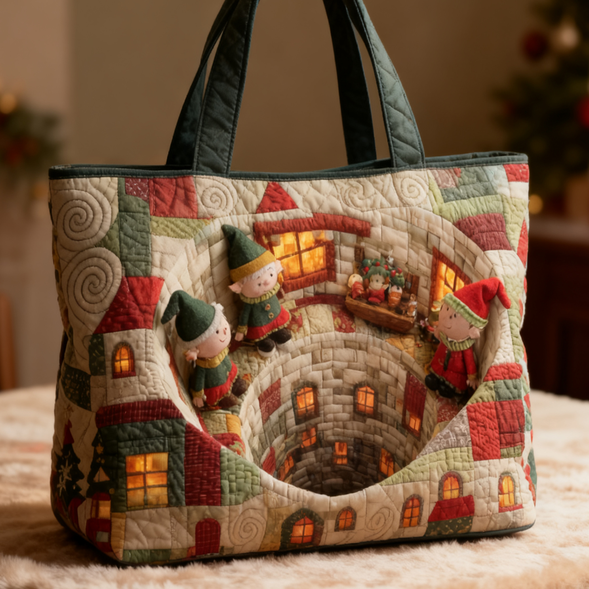 3D Santa Claus Quilted Tote Bag  