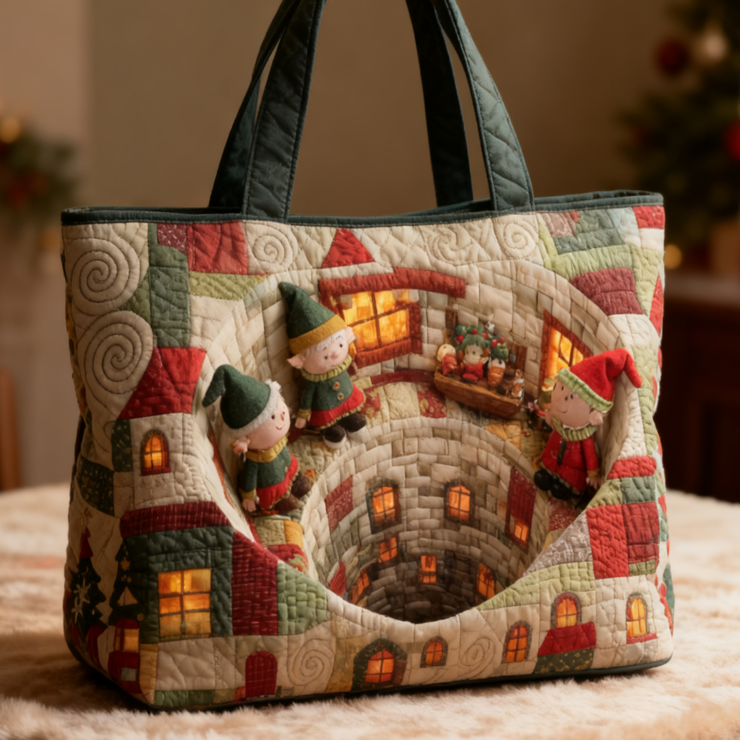 3D Santa Claus Quilted Tote Bag  