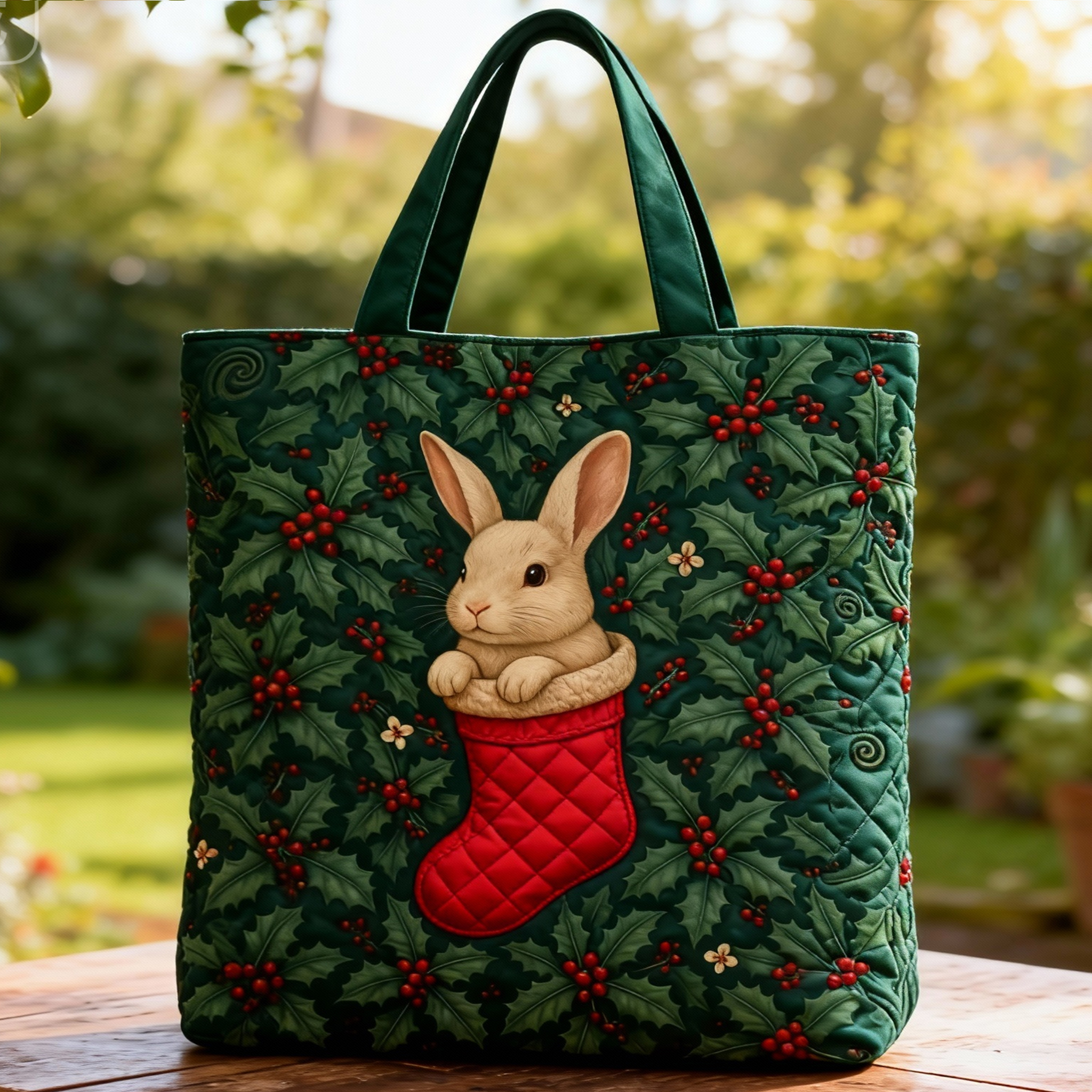 Funny Christmas Stocking Bunny Quilted Tote Bag  