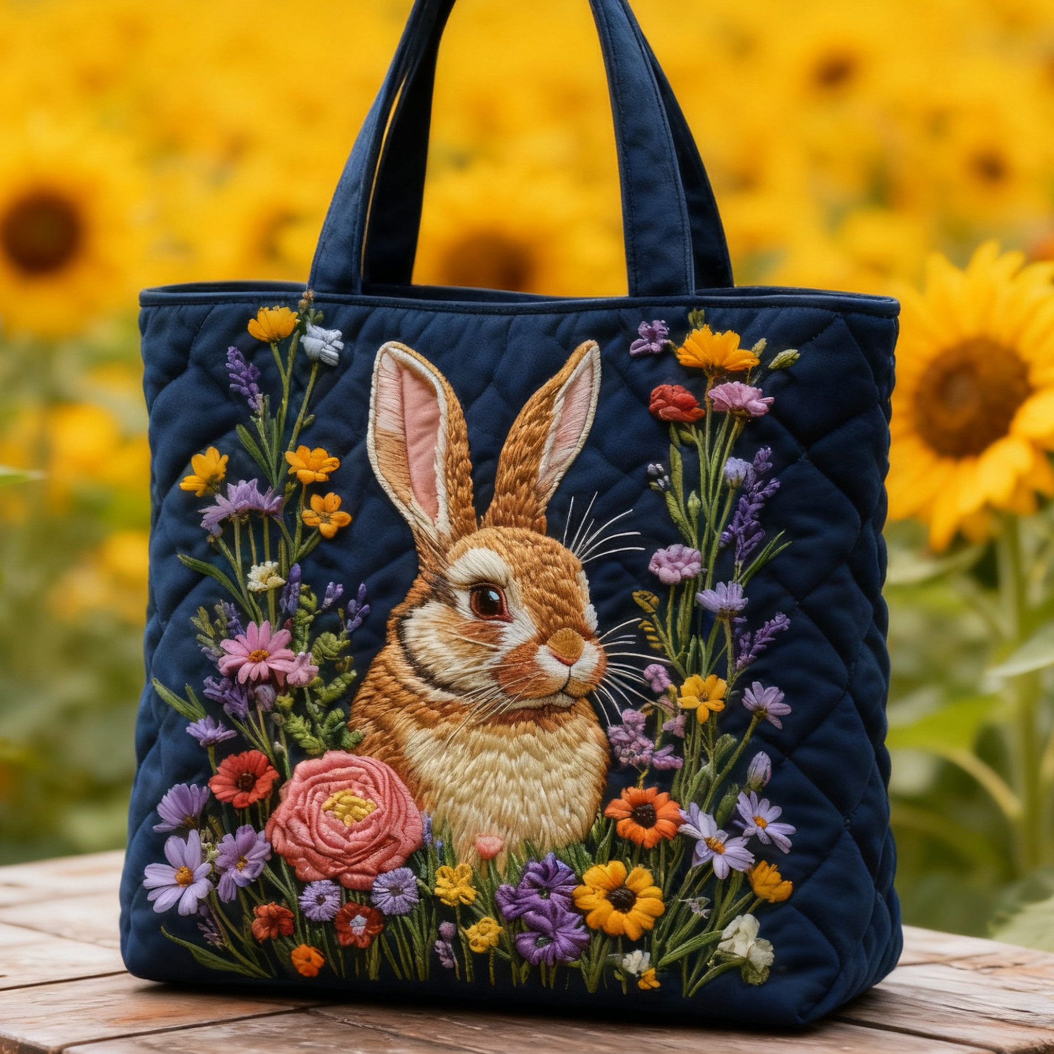Vintage Floral Rabbit Quilted Tote Bag  