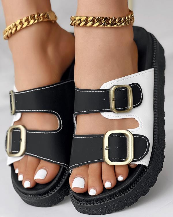 Colorblock Buckled Double Strap Slippers Outdoor Sandals