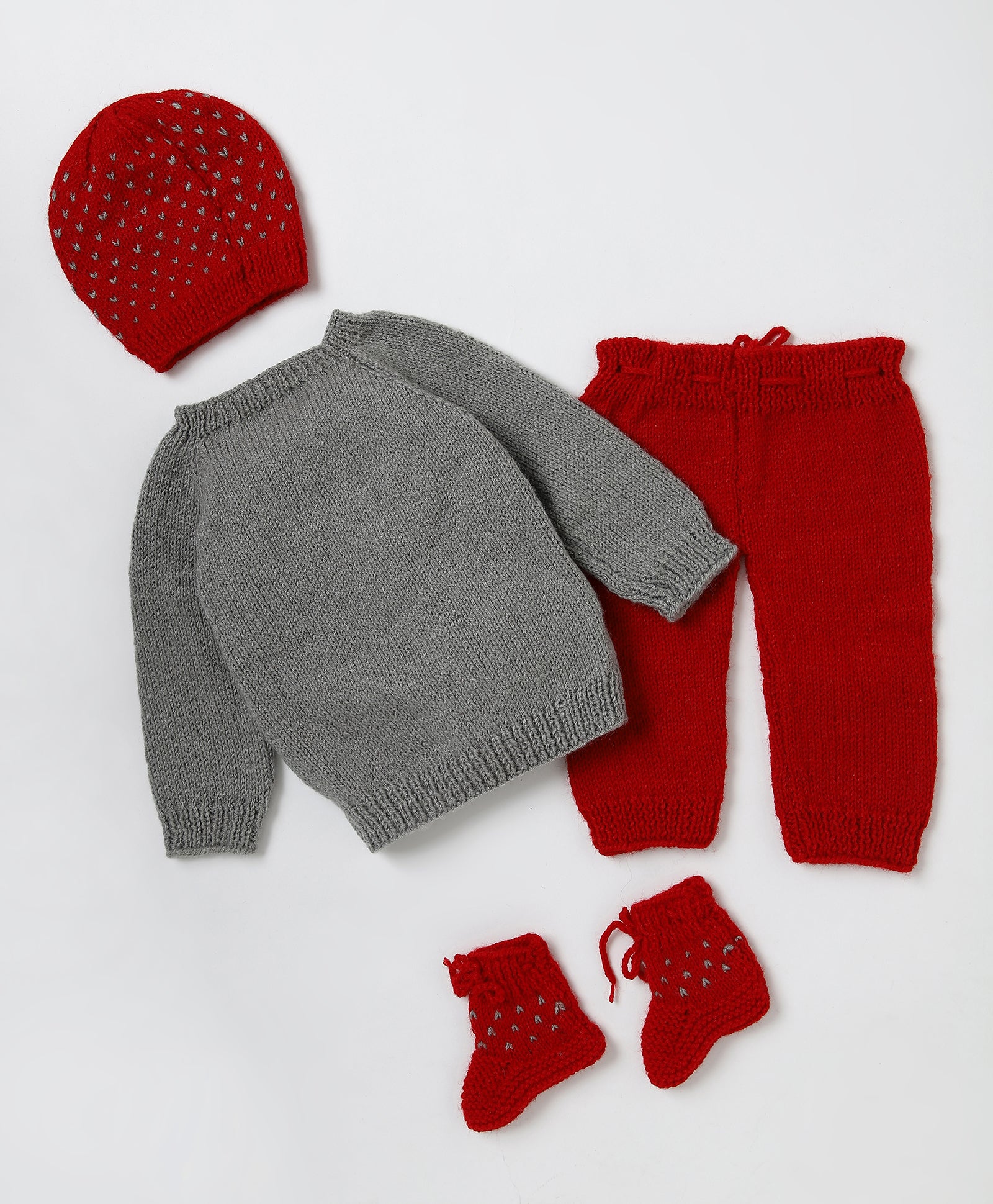 Handmade Knitted Santa Pyjama Set- Red & Grey