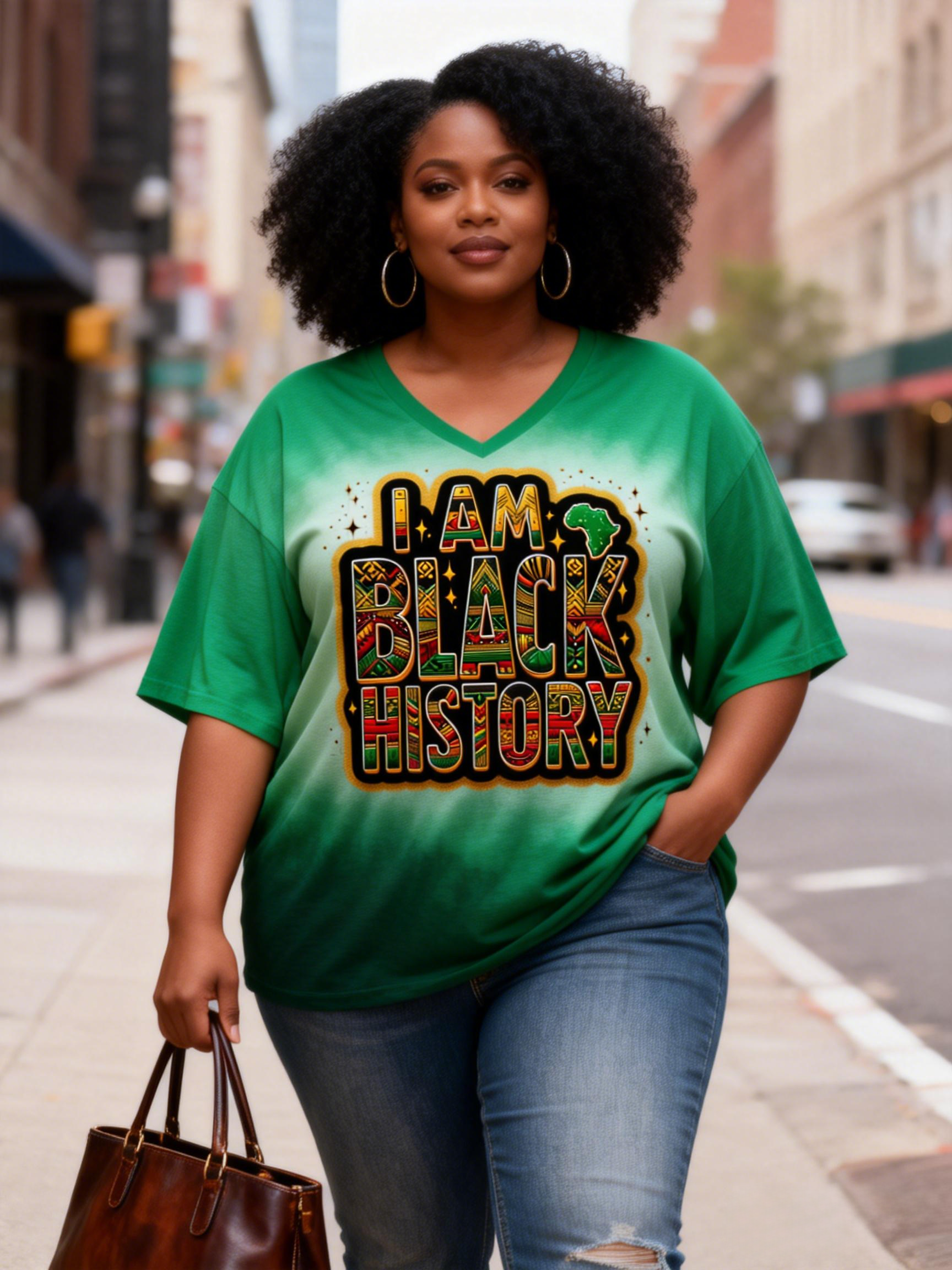 Women's "I Am Black History" African Print V-Neck Graphic T-Shirt