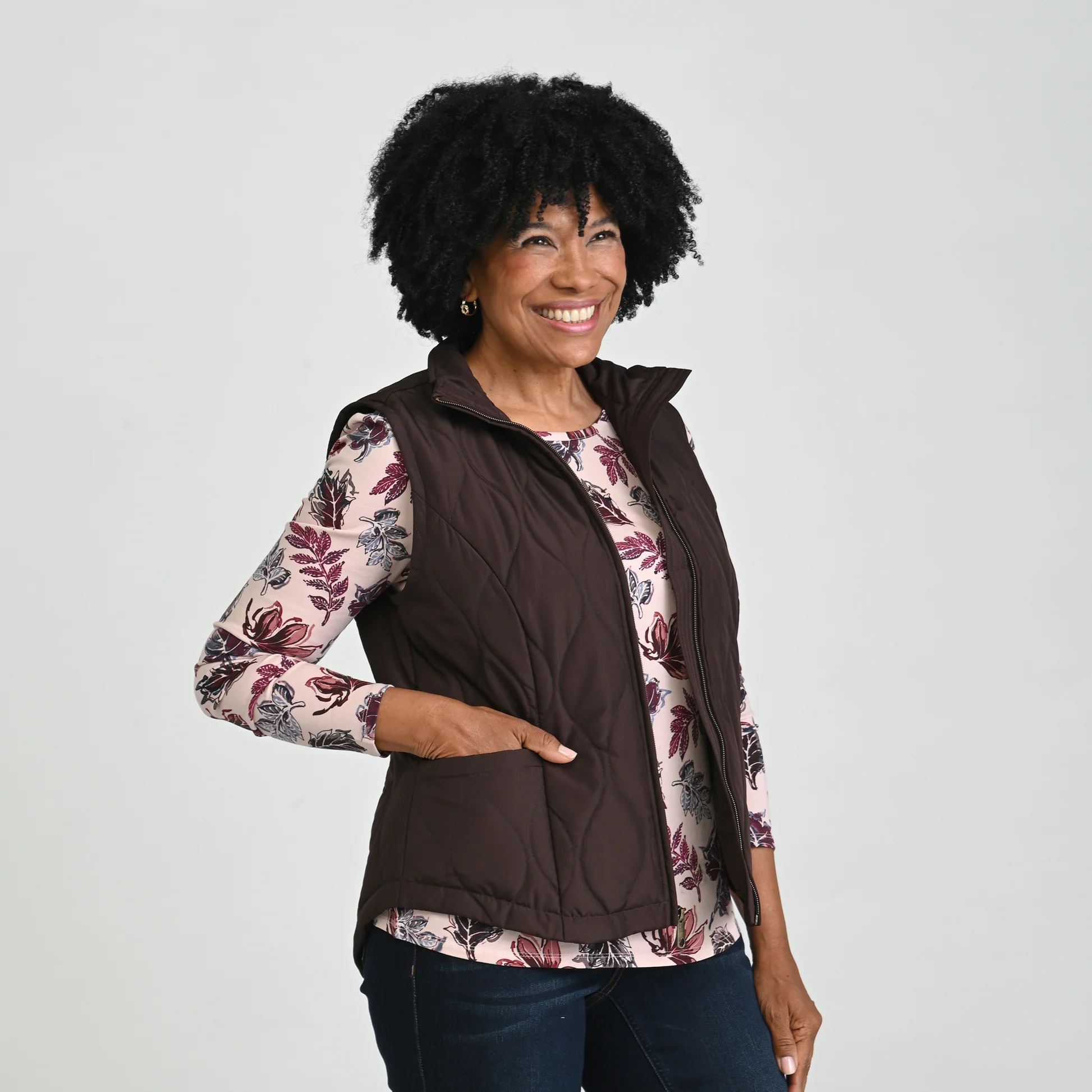 Quilted Zip Front Solid Vest
