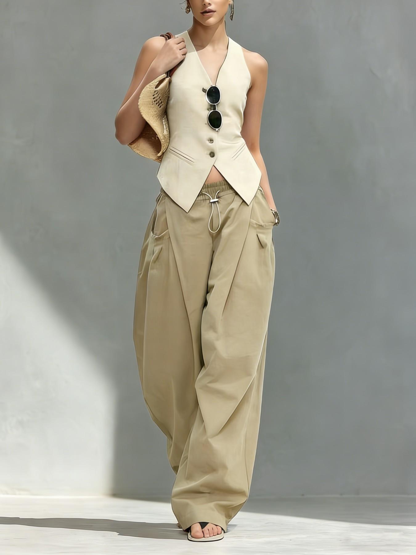 Hiphop Cool Girl Style Pleated Cuffed Lantern Pants