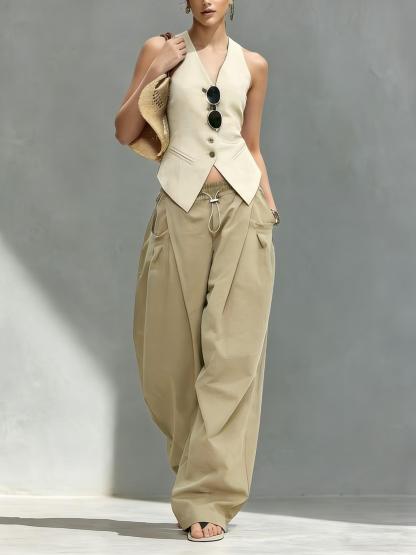 Hiphop Cool Girl Style Pleated Cuffed Lantern Pants