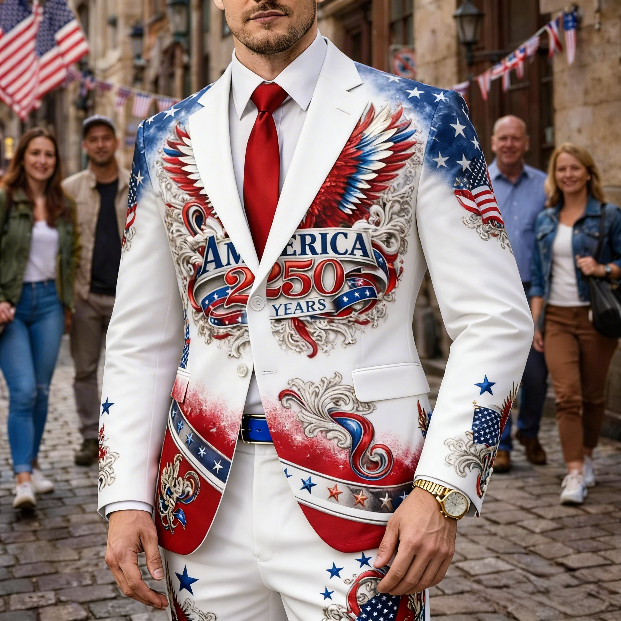 Men's USA 250 Years Vintage Star & Eagle Wing Blazer Suit 