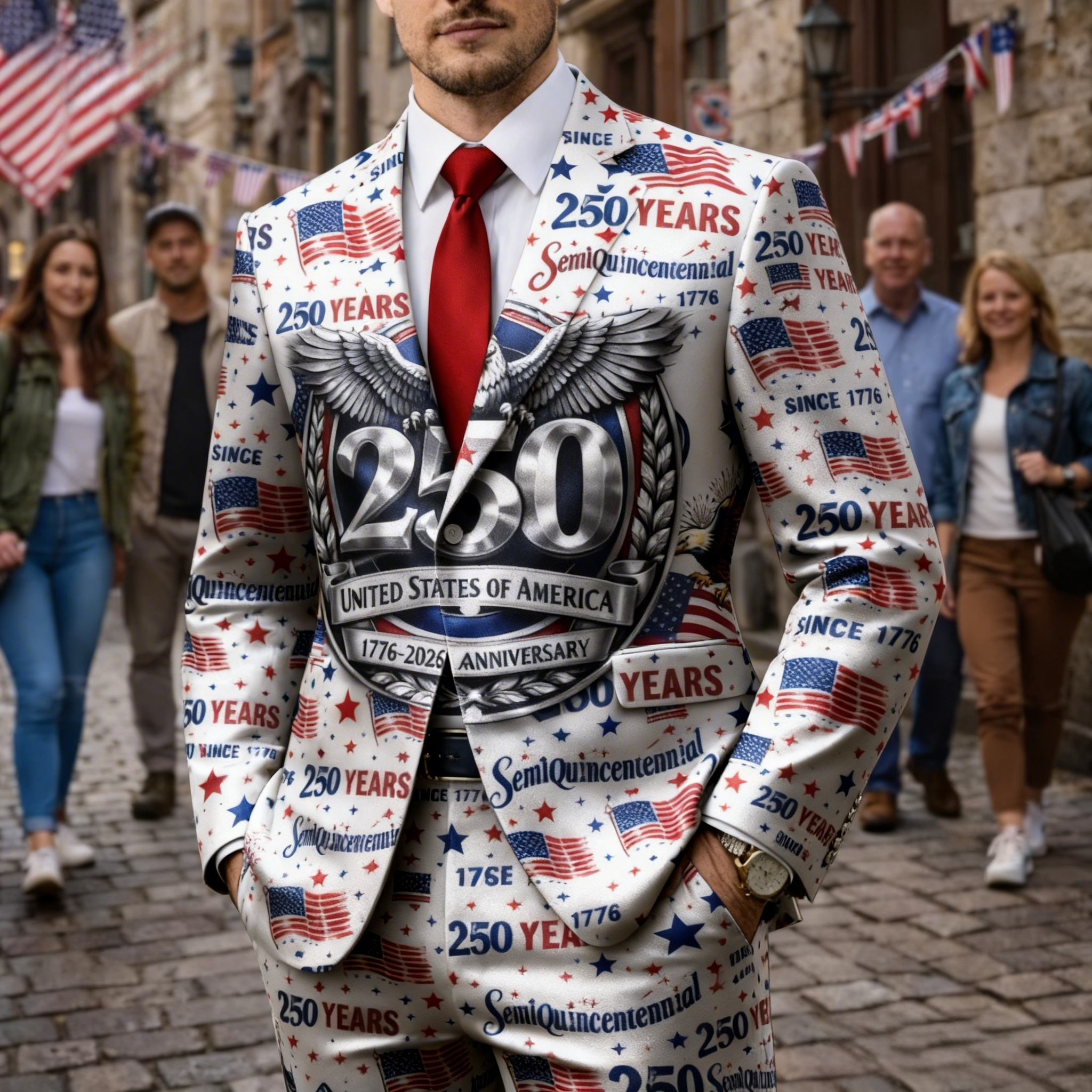 Men's All-Over 250th Anniversary Emblem & Flag Blazer Suit 