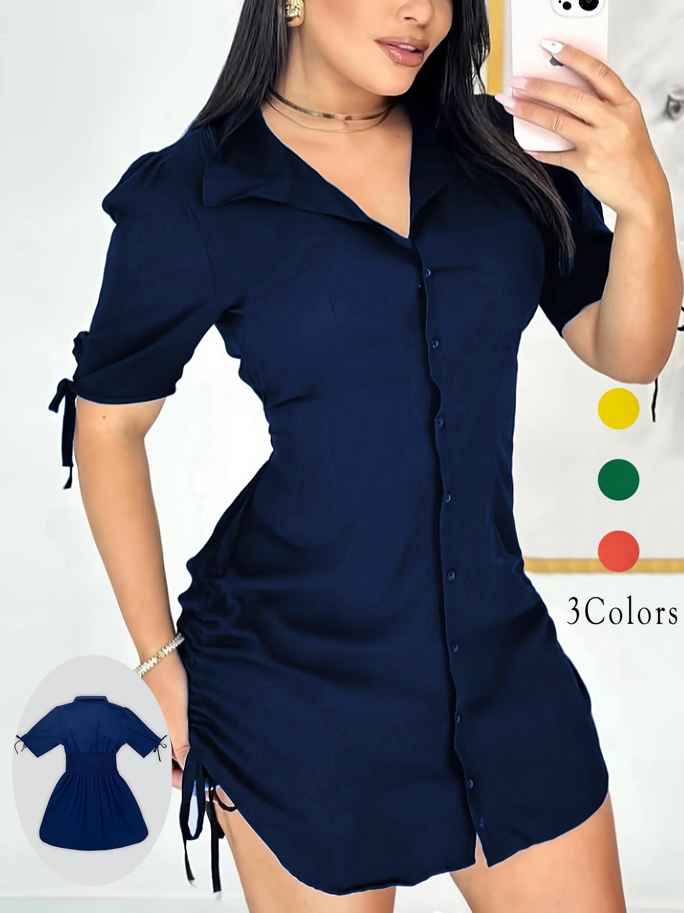 Women's Sexy V Neck Shirtwaist Mini Bodycon Dress, Womenswear, Basic Slim-Fit Woven Fabric, All-Season Casual Wear, Perfect for Any Occasion