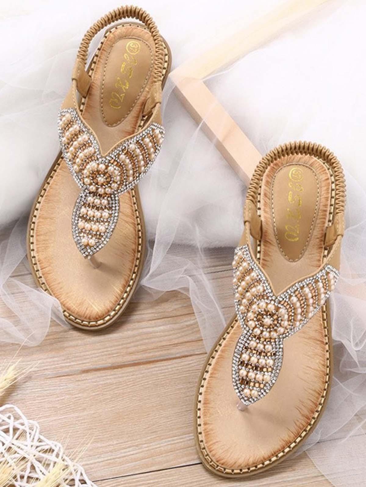 Rhinestone Beaded Boho Thong Sandals