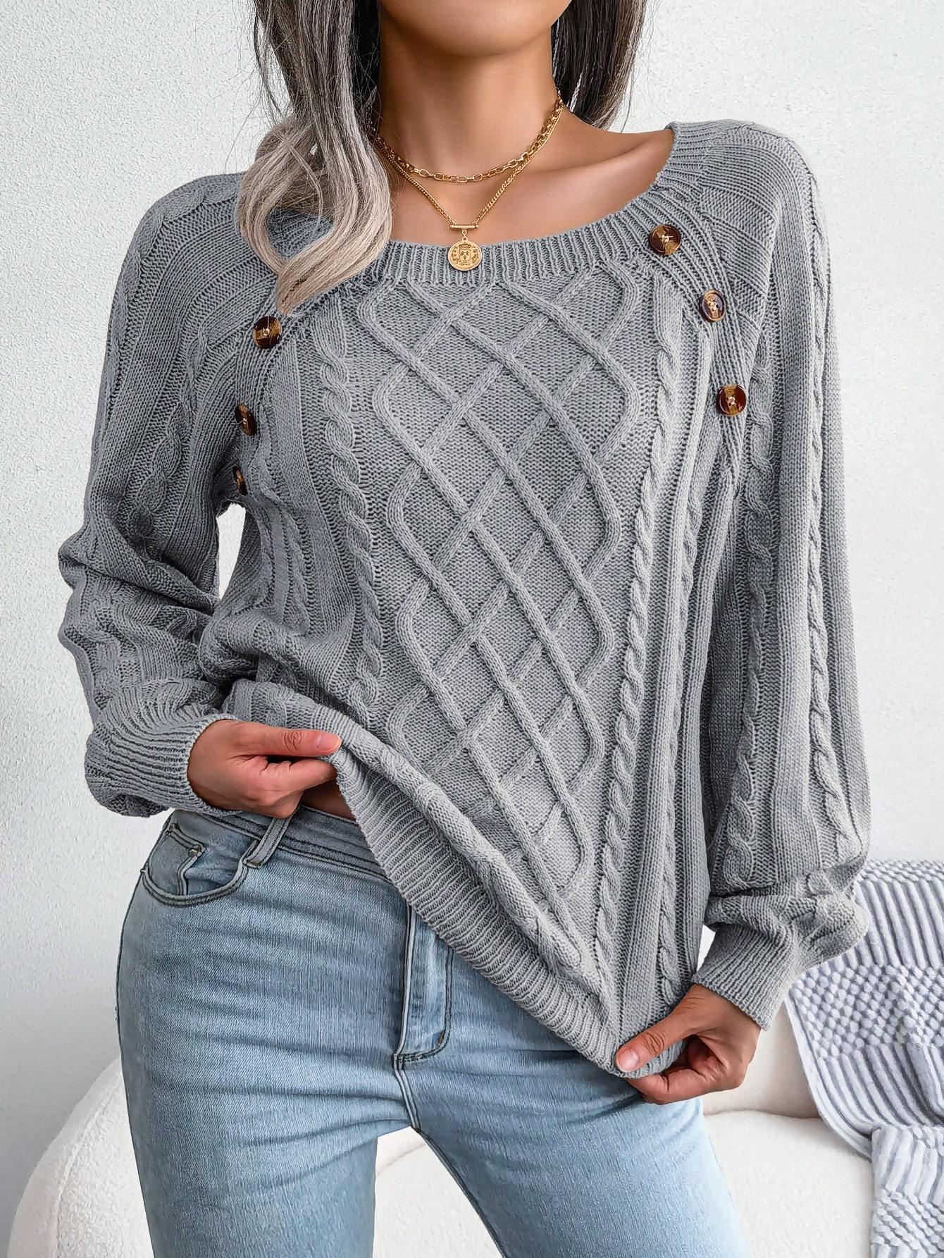 Cable Knit Button Detail Sweater