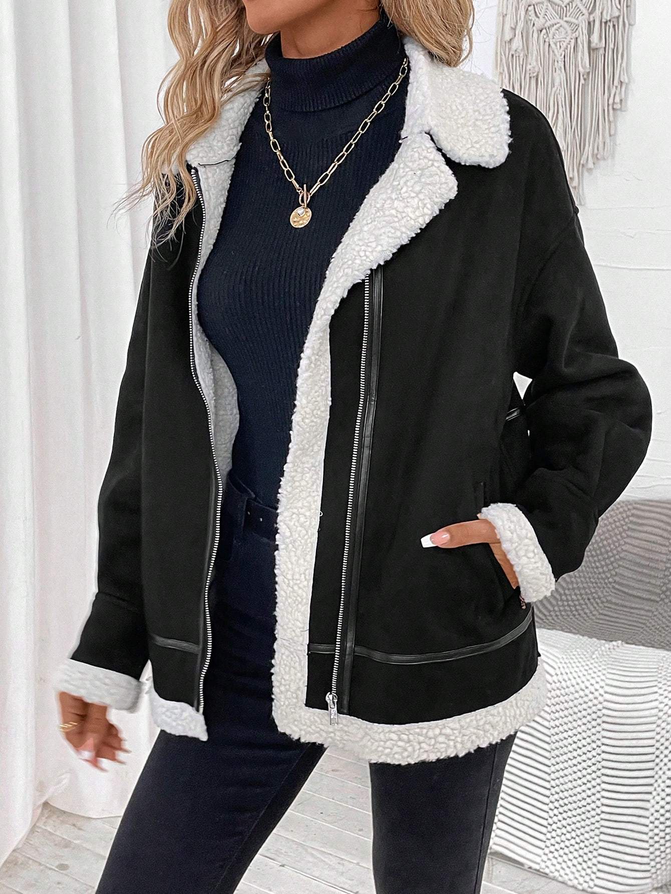  LUNE Teddy Lined Zip Up Jacket