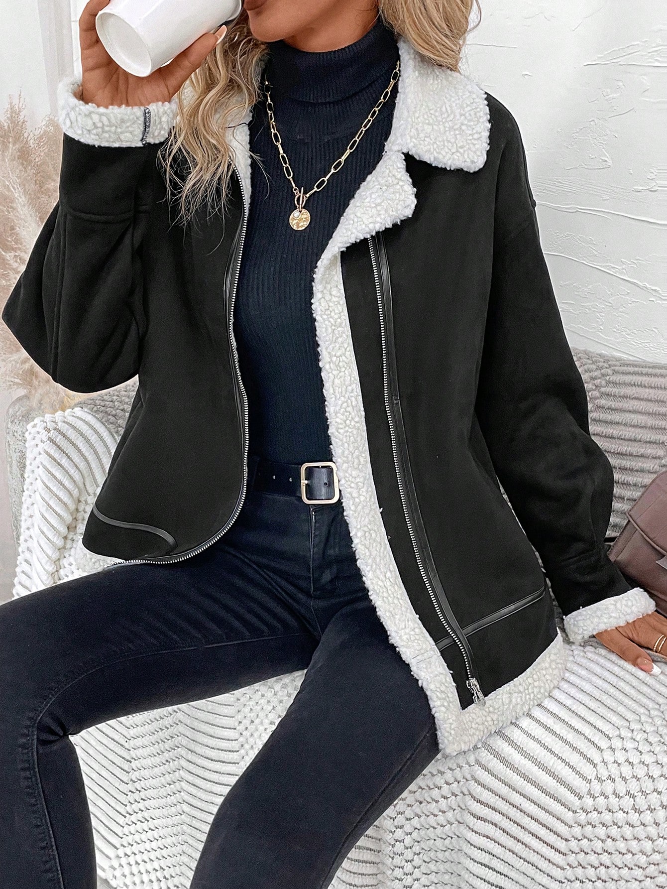  LUNE Teddy Lined Zip Up Jacket