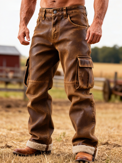 Men's Vintage Leather Fleece-lined Cargo Pants