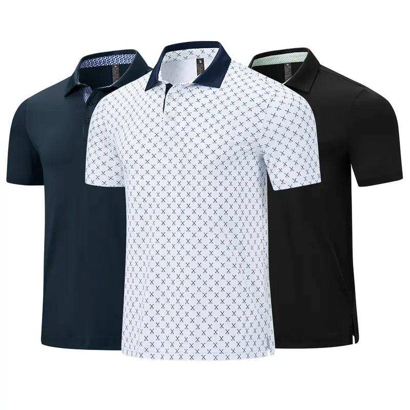 Men's Classic 3-Button Moisture Wicking Athletic Short Sleeve Golf Polo 